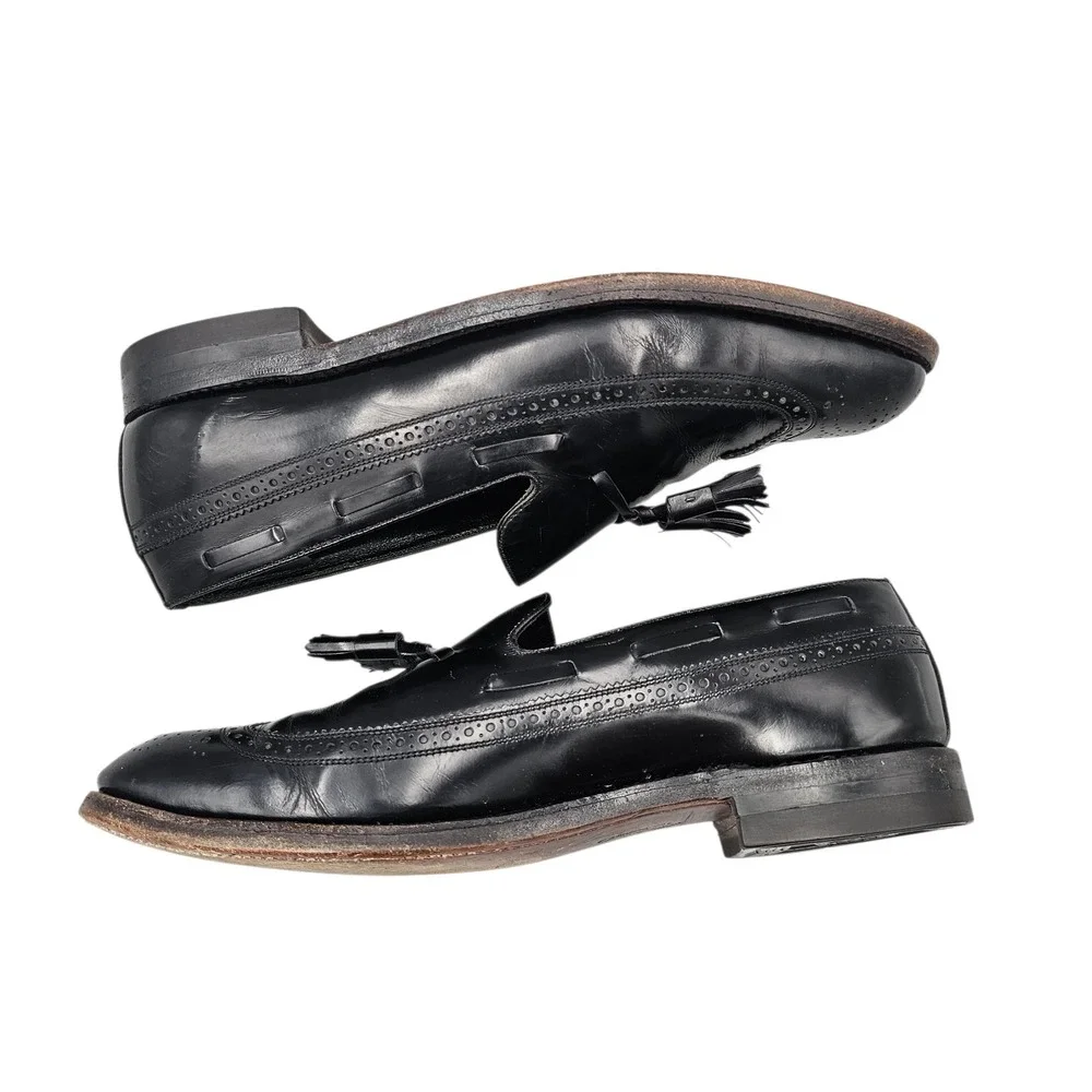 Florsheim Imperial Men's‎ Size 10 C VTG Black V Wing Tassell Loafers Dress Shoes